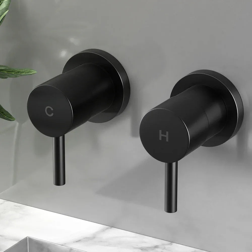 Cefito Basin Twin Tap Wall Round Brass Faucet Shower Bathtub Black - Mekamart Australia