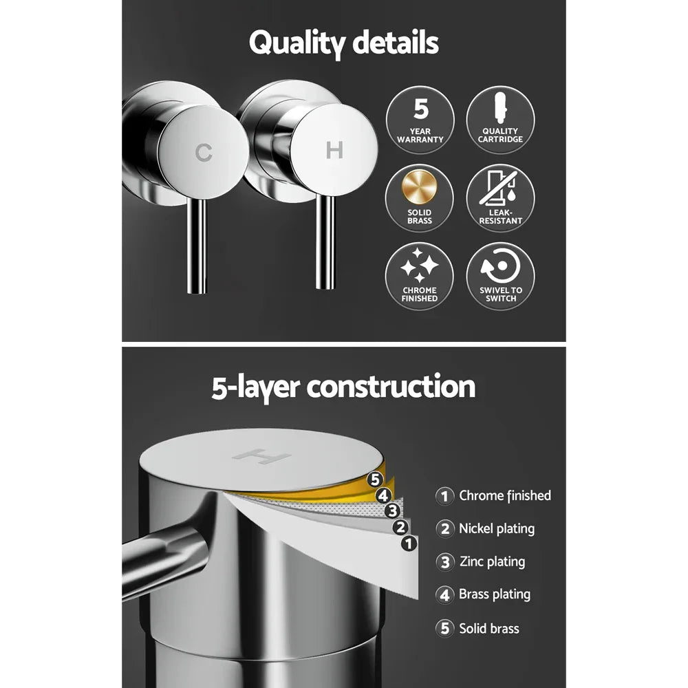 Cefito Basin Twin Tap Wall Round Brass Faucet Shower Bathtub Chrome - Mekamart Australia