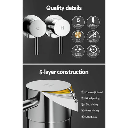 Cefito Basin Twin Tap Wall Round Brass Faucet Shower Bathtub Chrome - Mekamart Australia