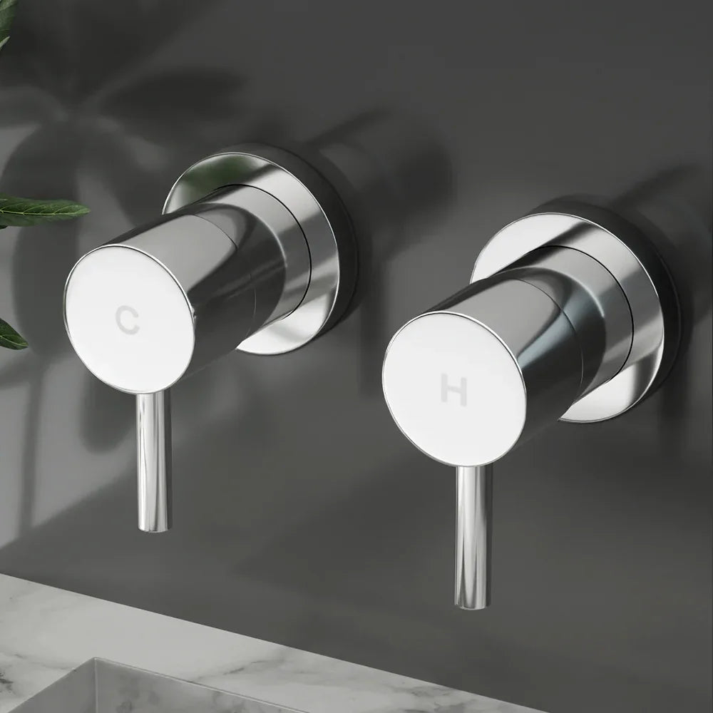 Cefito Basin Twin Tap Wall Round Brass Faucet Shower Bathtub Chrome - Mekamart Australia