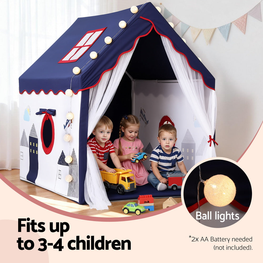 Keezi Kids Play Tent Playhouse Castle with Floor Mat String Ball Light 134X103CM