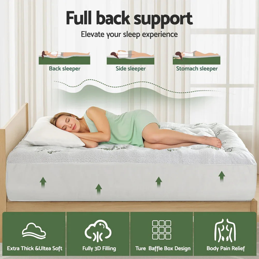 Giselle Mattress Topper 5cm Pillowtop toppers Bamboo Queen - Mekamart Australia