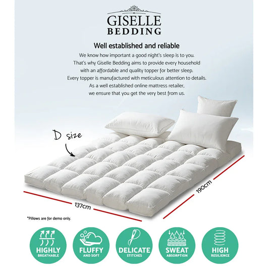 Giselle Bedding Mattress Topper Pillowtop Protector Pad Double - Mekamart Australia