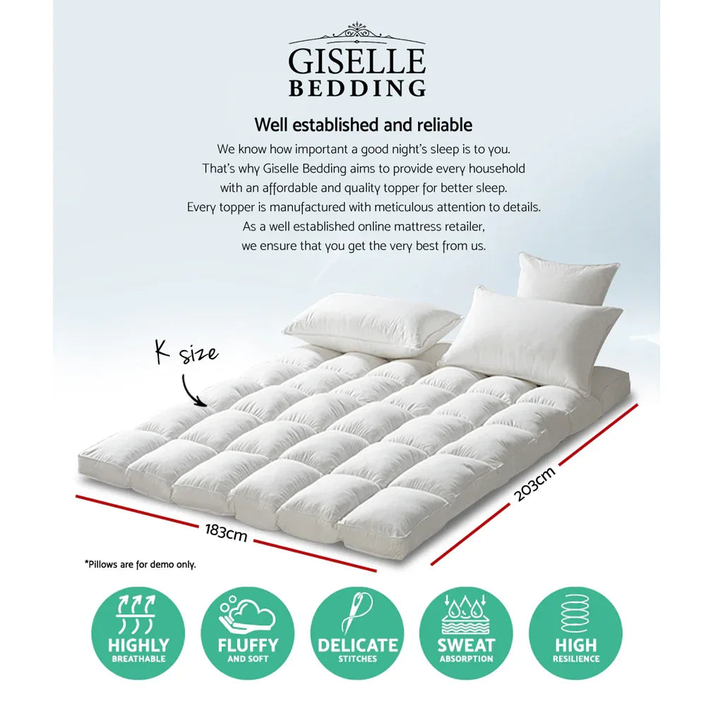 Giselle Bedding Mattress Topper Pillowtop Protector Pad King - Mekamart Australia