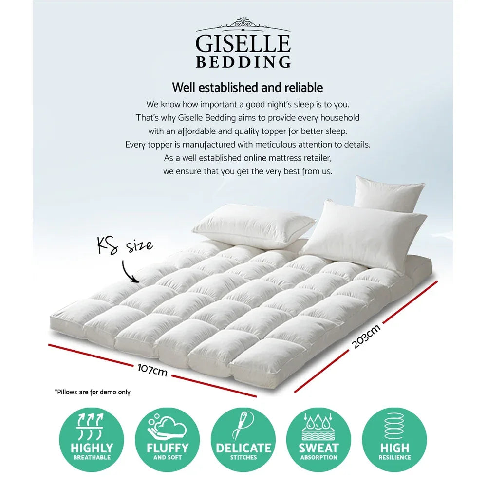 Giselle Bedding Mattress Topper Pillowtop Protector Pad King Single - Mekamart Australia