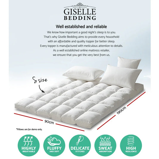 Giselle Bedding Mattress Topper Pillowtop Protector Pad Single - Mekamart Australia