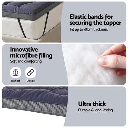 Giselle 5cm Mattress Topper Pillowtop toppers Bamboo Charcoal Single - Mekamart Australia