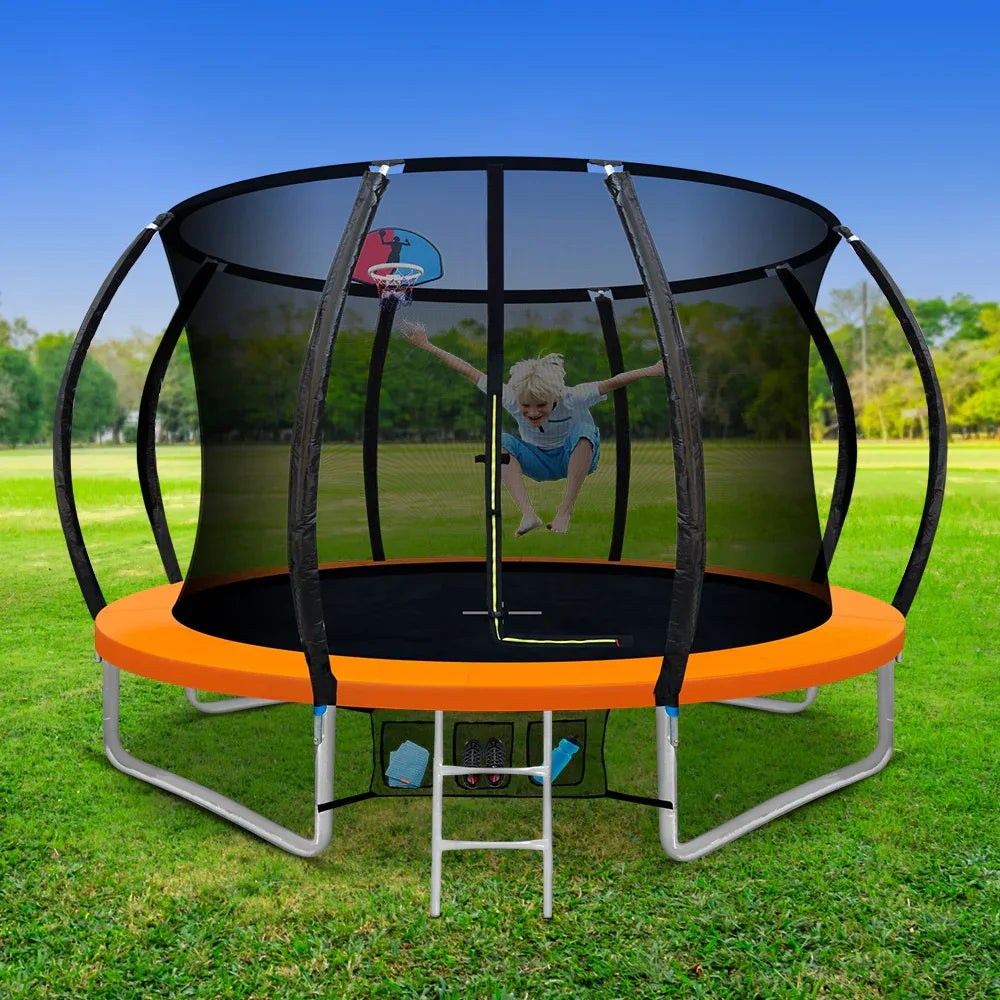 Everfit 10FT Trampoline for Kids w/ Ladder Enclosure Safety Net Rebounder Orange - Mekamart Australia