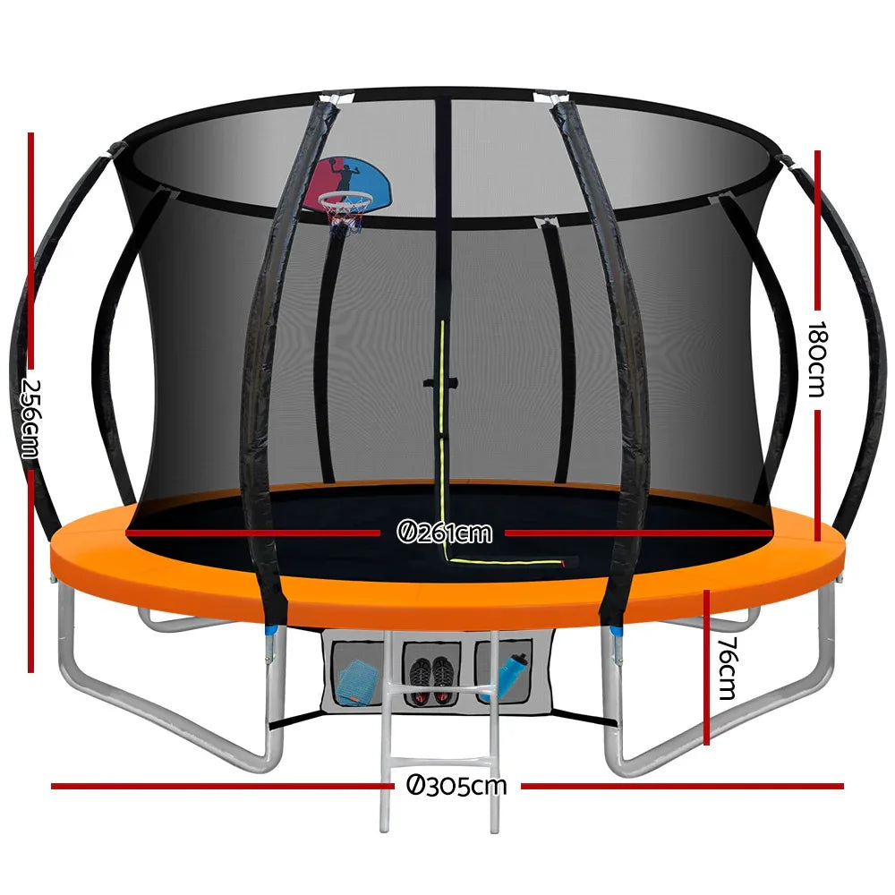 Everfit 10FT Trampoline for Kids w/ Ladder Enclosure Safety Net Rebounder Orange - Mekamart Australia