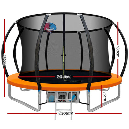 Everfit 10FT Trampoline for Kids w/ Ladder Enclosure Safety Net Rebounder Orange - Mekamart Australia