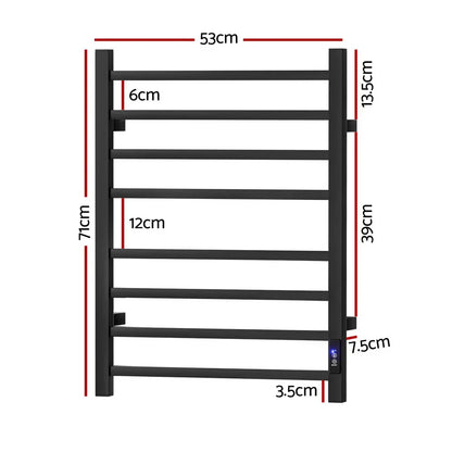 Devanti Heated Towel Rail 8 Square Bars with Timer Electric Heater Warmer Rack - Mekamart Australia