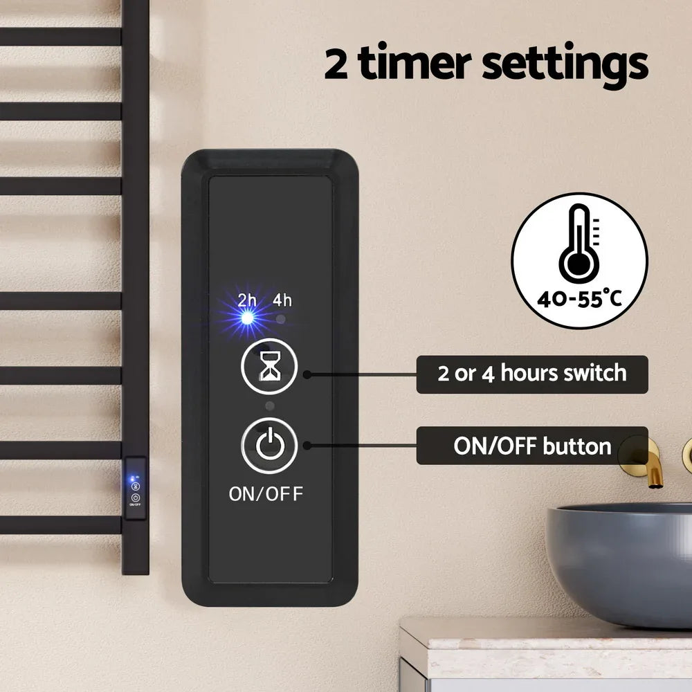 Devanti Heated Towel Rail 8 Square Bars with Timer Electric Heater Warmer Rack - Mekamart Australia