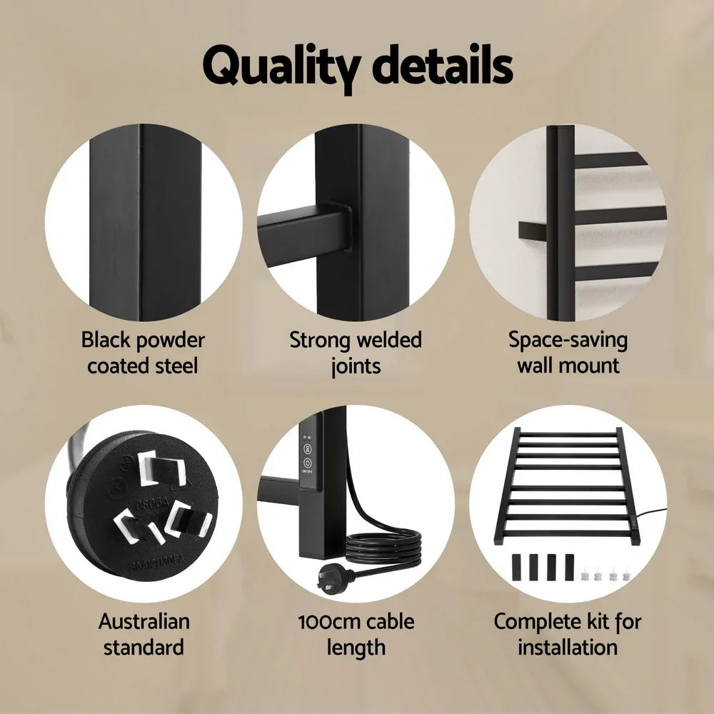 Devanti Heated Towel Rail 8 Square Bars with Timer Electric Heater Warmer Rack - Mekamart Australia