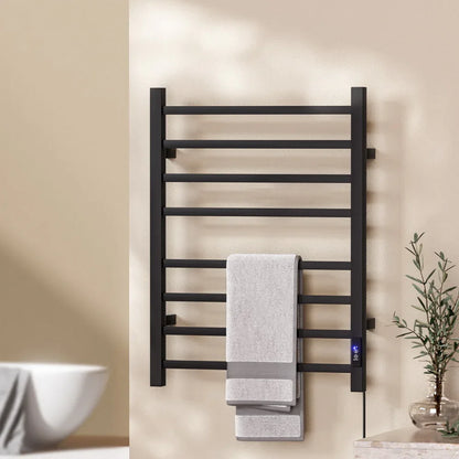 Devanti Heated Towel Rail 8 Square Bars with Timer Electric Heater Warmer Rack - Mekamart Australia