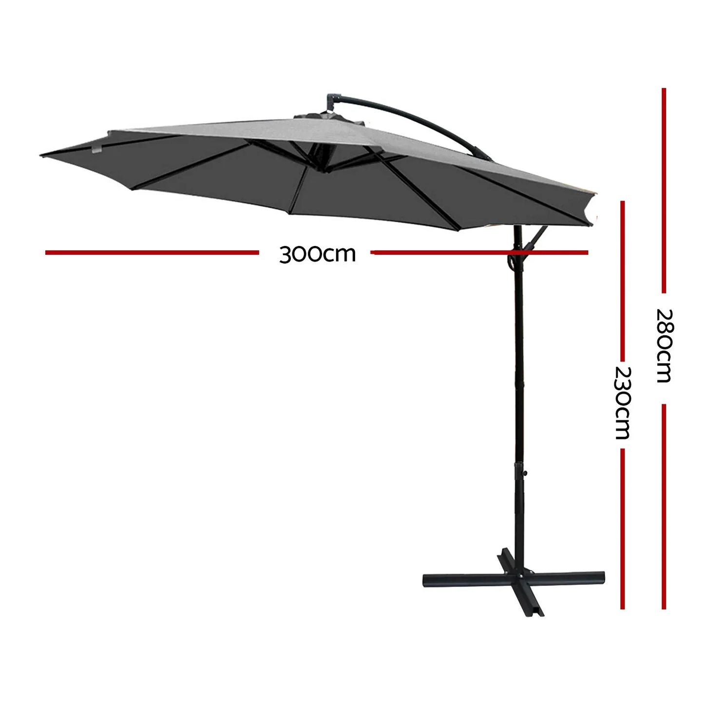 Instahut 3m Outdoor Umbrella Cantilever Beach Garden Patio Charcoal - Mekamart Australia
