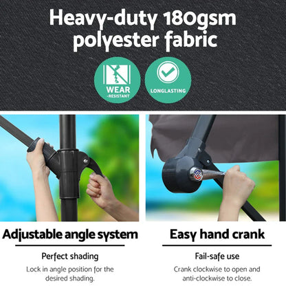 Instahut 3m Outdoor Umbrella Cantilever Beach Garden Patio Charcoal - Mekamart Australia