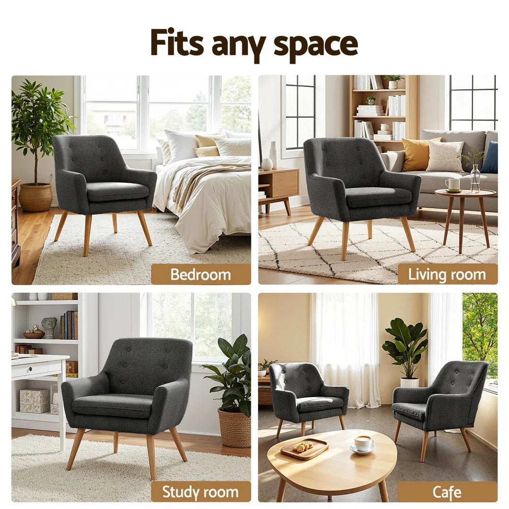 Artiss 2X Armchair Lounge Chair Accent Tub Chair Charcoal ANNE - Mekamart Australia