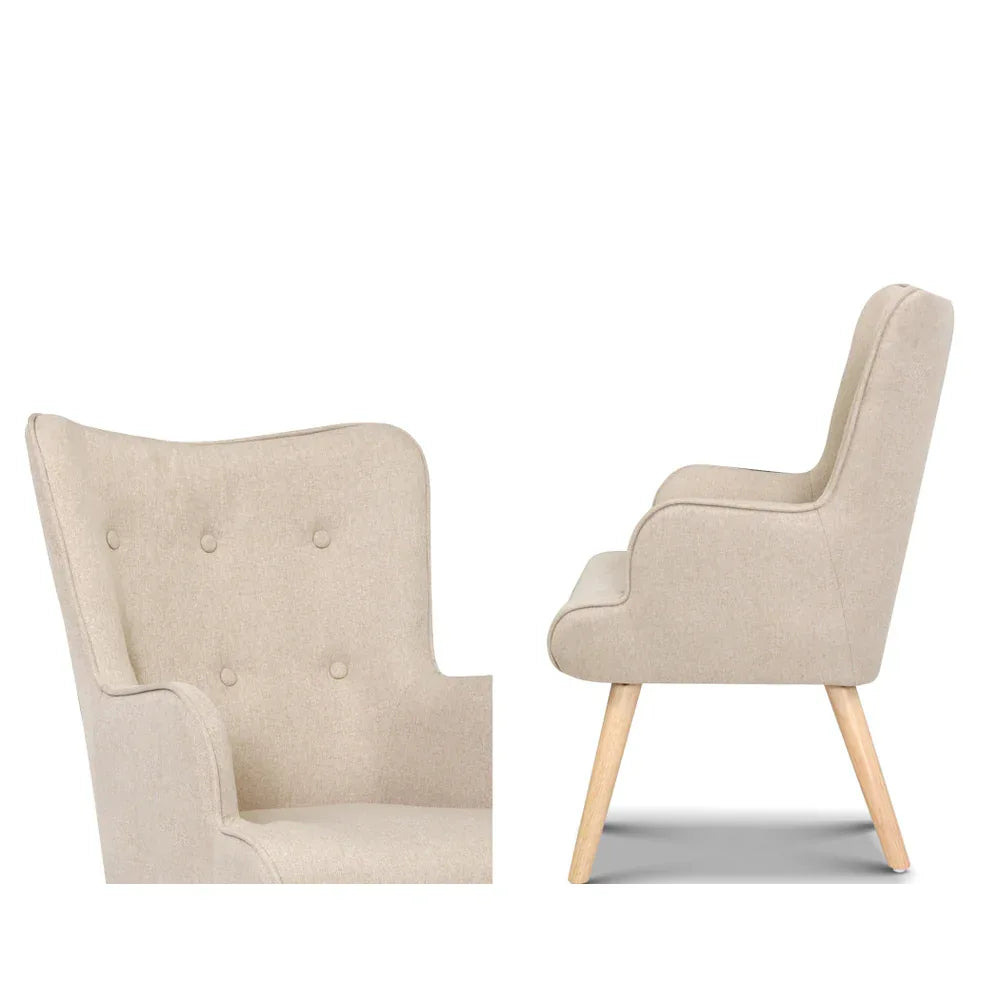 Artiss Armchair Set with Ottoman Beige Lansar - Mekamart Australia