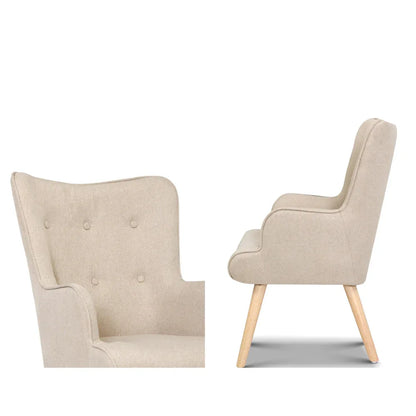 Artiss Armchair Set with Ottoman Beige Lansar - Mekamart Australia