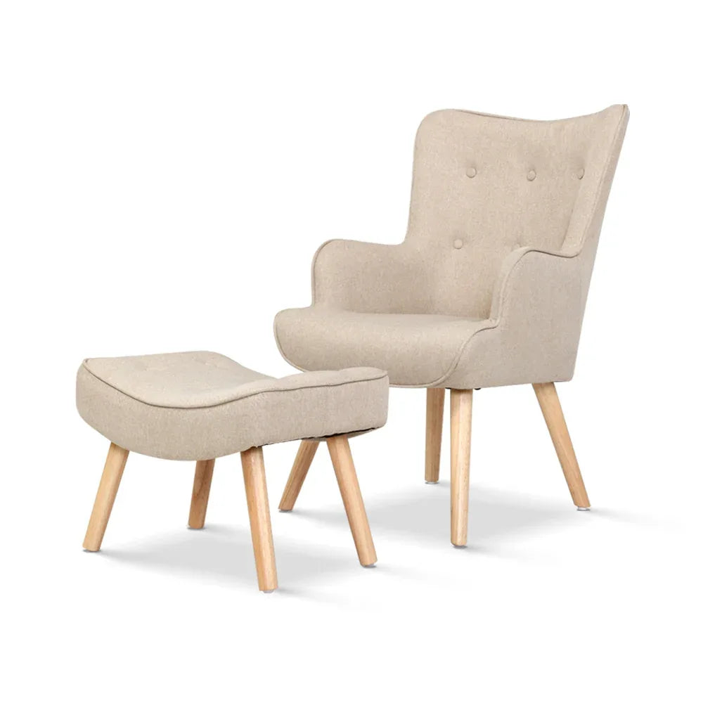 Artiss Armchair Set with Ottoman Beige Lansar - Mekamart Australia