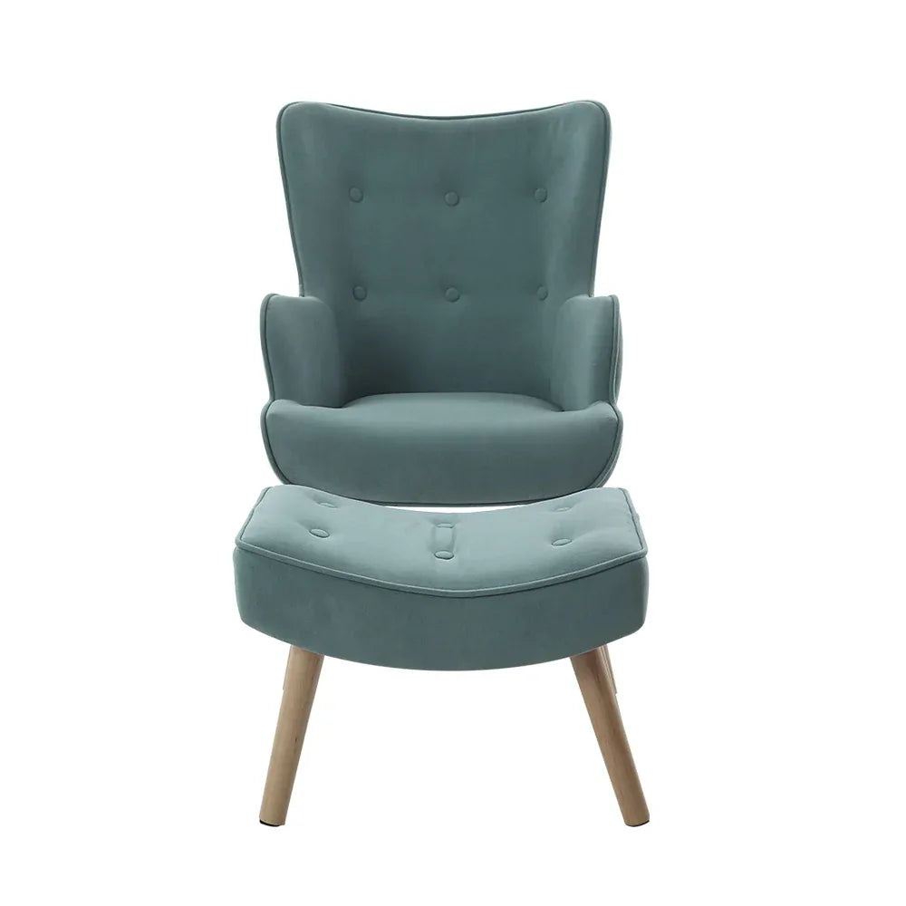 Artiss Armchair Set with Ottoman Blue Lansar - Mekamart Australia