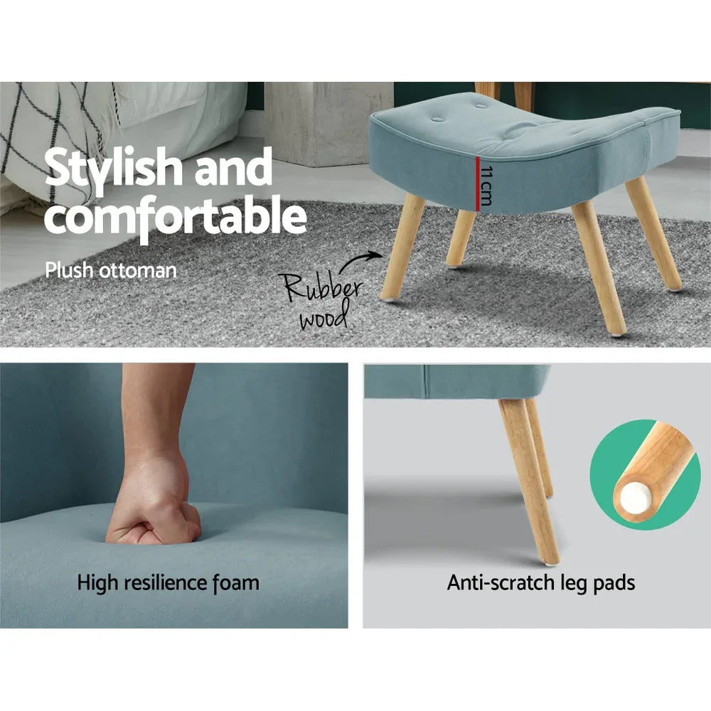 Artiss Armchair Set with Ottoman Blue Lansar - Mekamart Australia