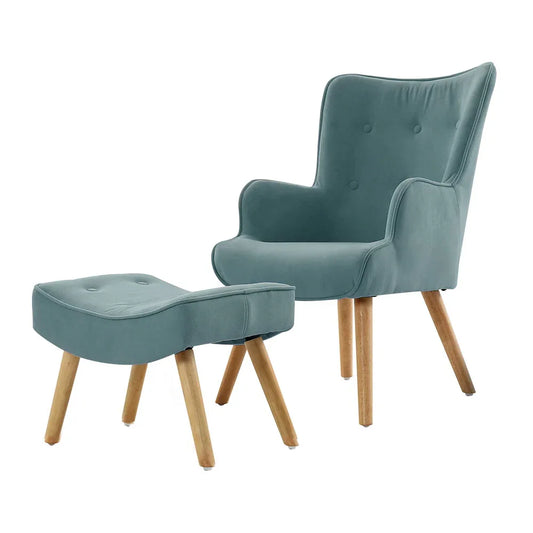 Artiss Armchair Set with Ottoman Blue Lansar - Mekamart Australia