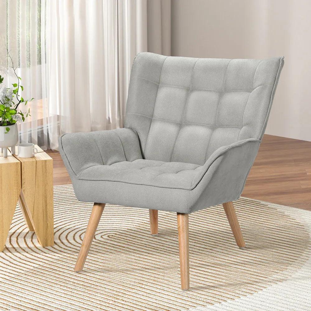 Artiss Armchair Lounge Chair Accent Chairs Sofa Linen Fabric Cushion Seat Grey - Mekamart Australia