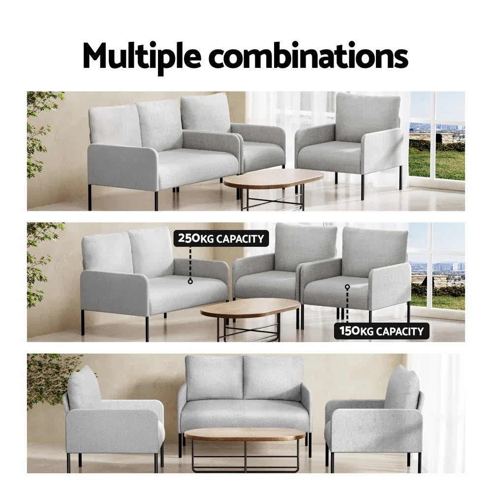 Artiss Armchair 4 Seater Sofa Set Pillow Gery Kane - Mekamart Australia