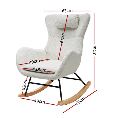 Artiss Rocking Chair Armchair Pillow Boucle White - Mekamart Australia