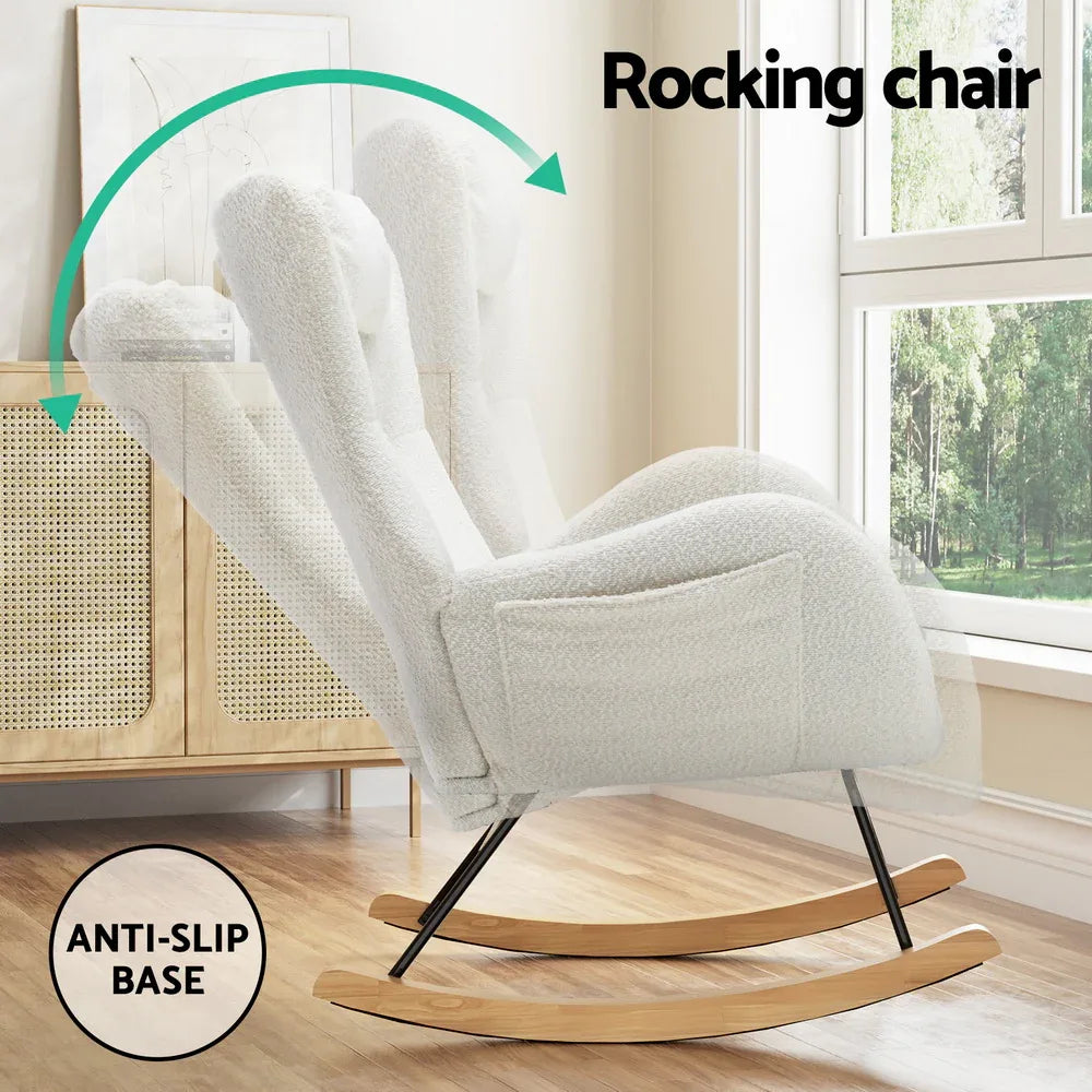 Artiss Rocking Chair Armchair Pillow Boucle White - Mekamart Australia