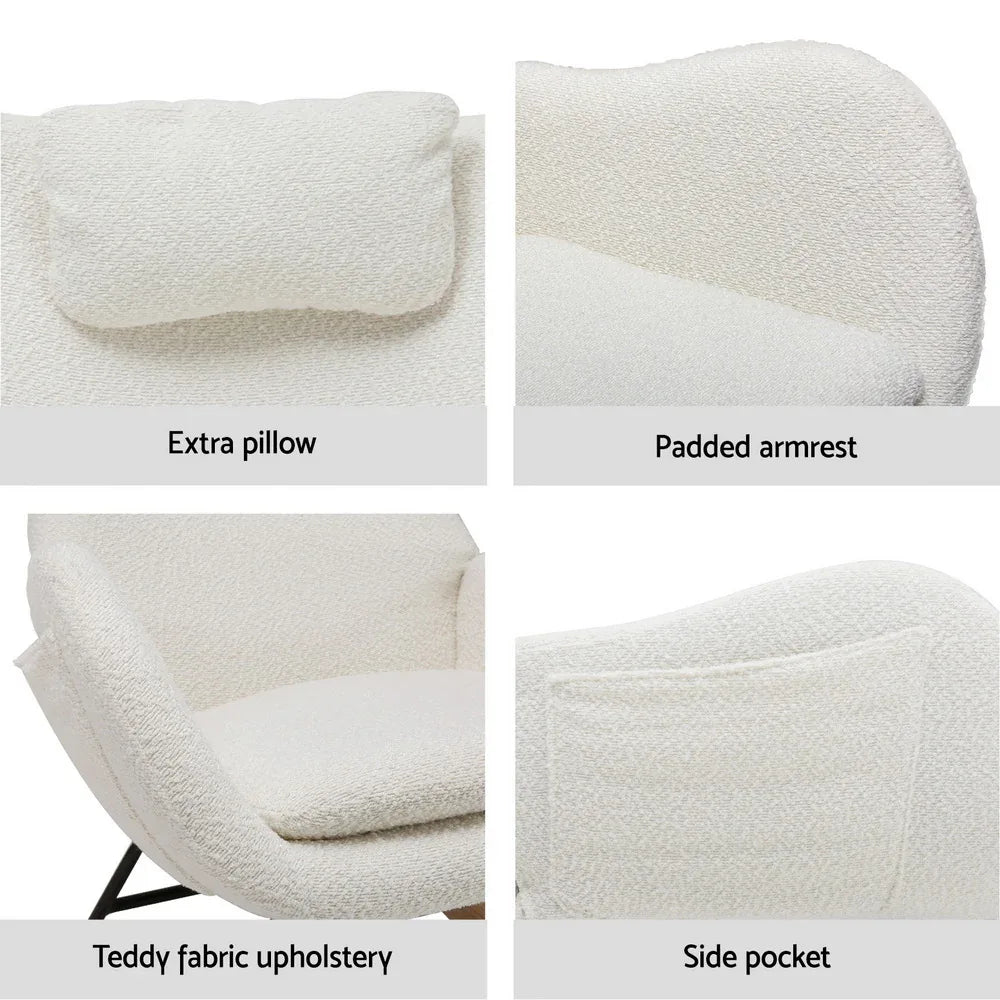 Artiss Rocking Chair Armchair Pillow Boucle White - Mekamart Australia