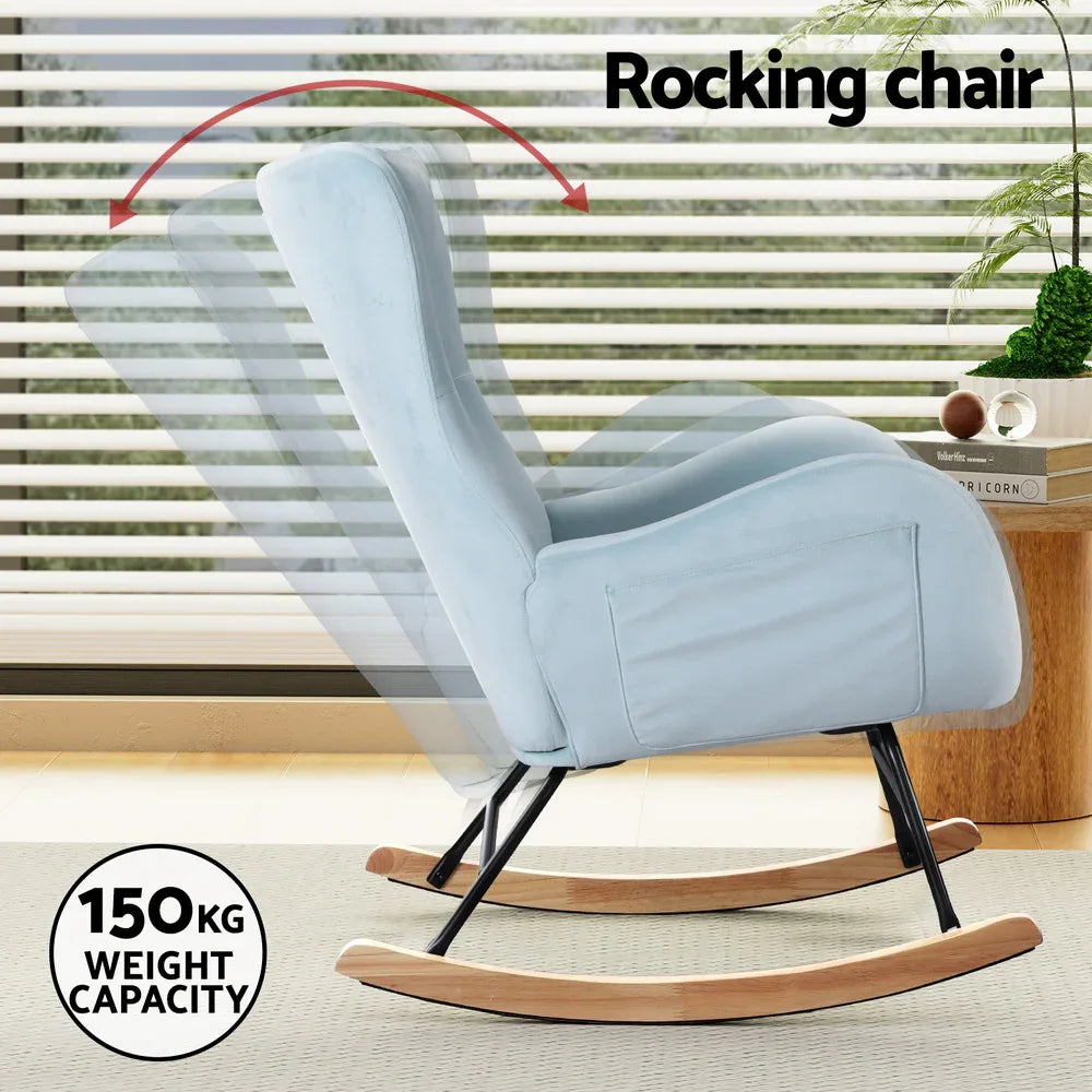 Artiss Rocking Chair Armchair Pillow Velvet Blue - Mekamart Australia