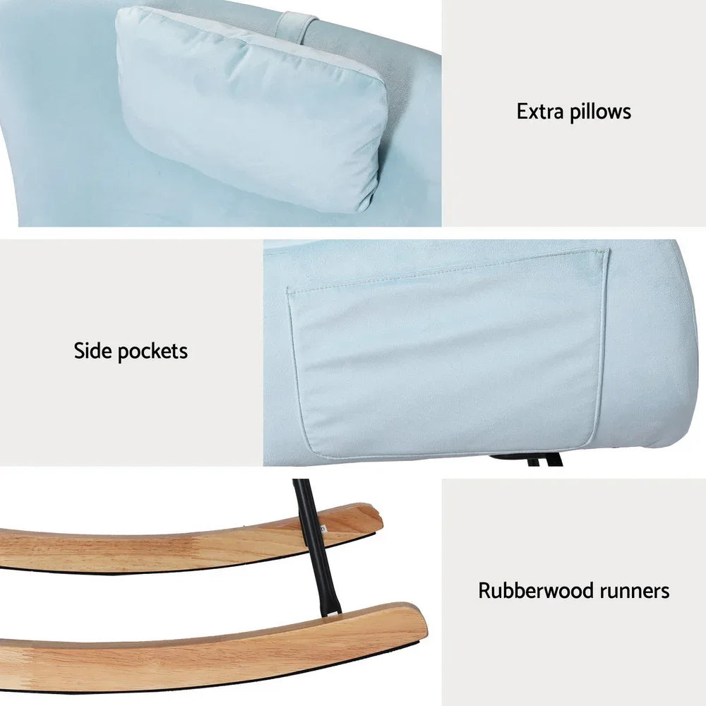 Artiss Rocking Chair Armchair Pillow Velvet Blue - Mekamart Australia