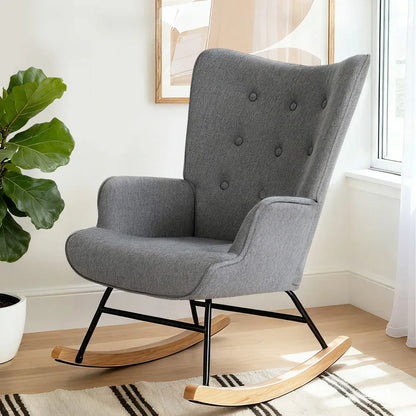 Artiss Rocking Armchair Nursing Chair Linen Fabric Grey - Mekamart Australia