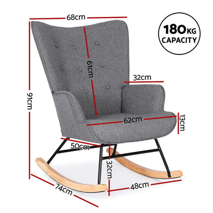Artiss Rocking Armchair Nursing Chair Linen Fabric Grey - Mekamart Australia