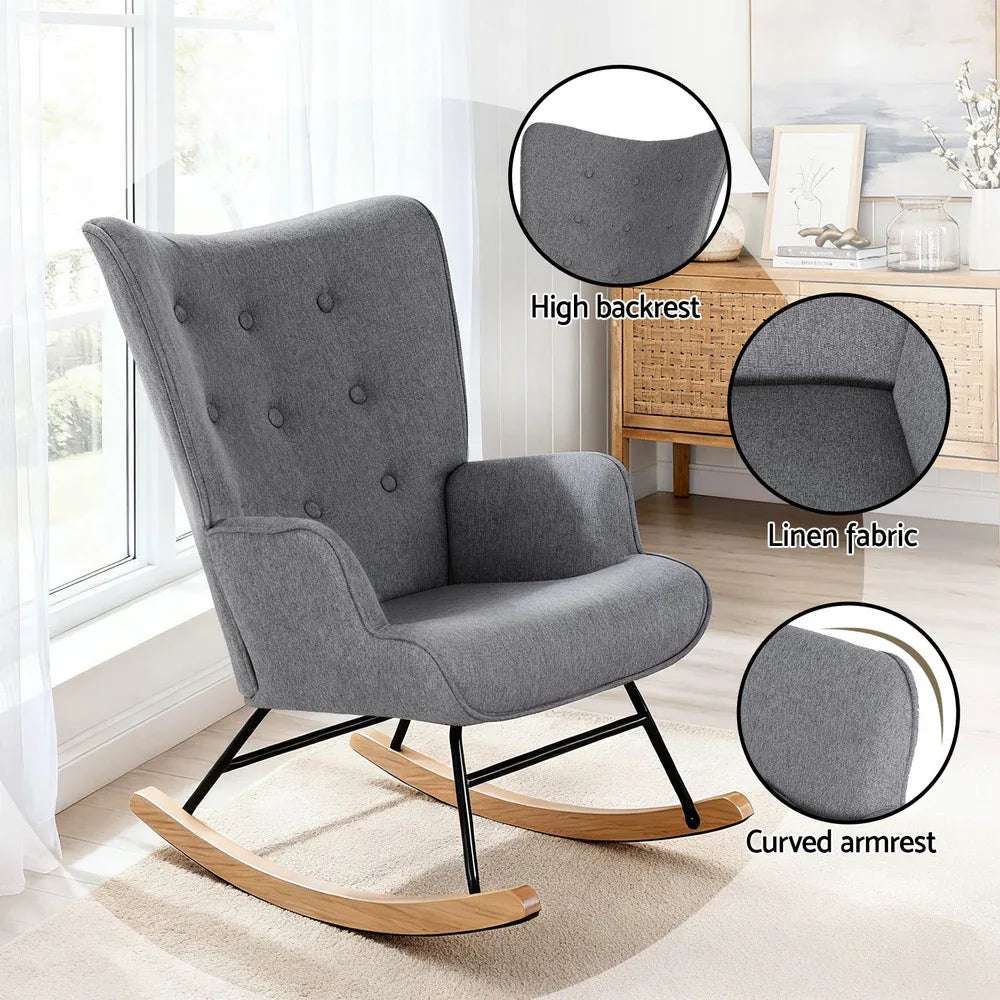Artiss Rocking Armchair Nursing Chair Linen Fabric Grey - Mekamart Australia