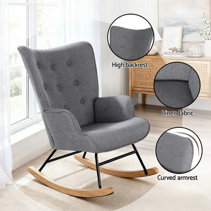 Artiss Rocking Armchair Nursing Chair Linen Fabric Grey - Mekamart Australia