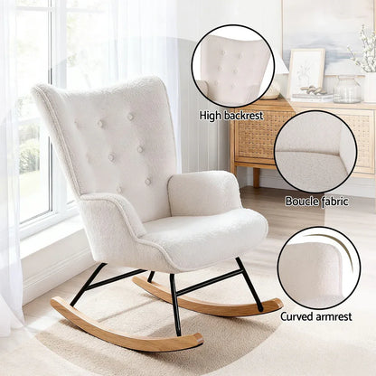 Artiss Rocking Armchair Nursing Chair Boucle Fabric White - Mekamart Australia