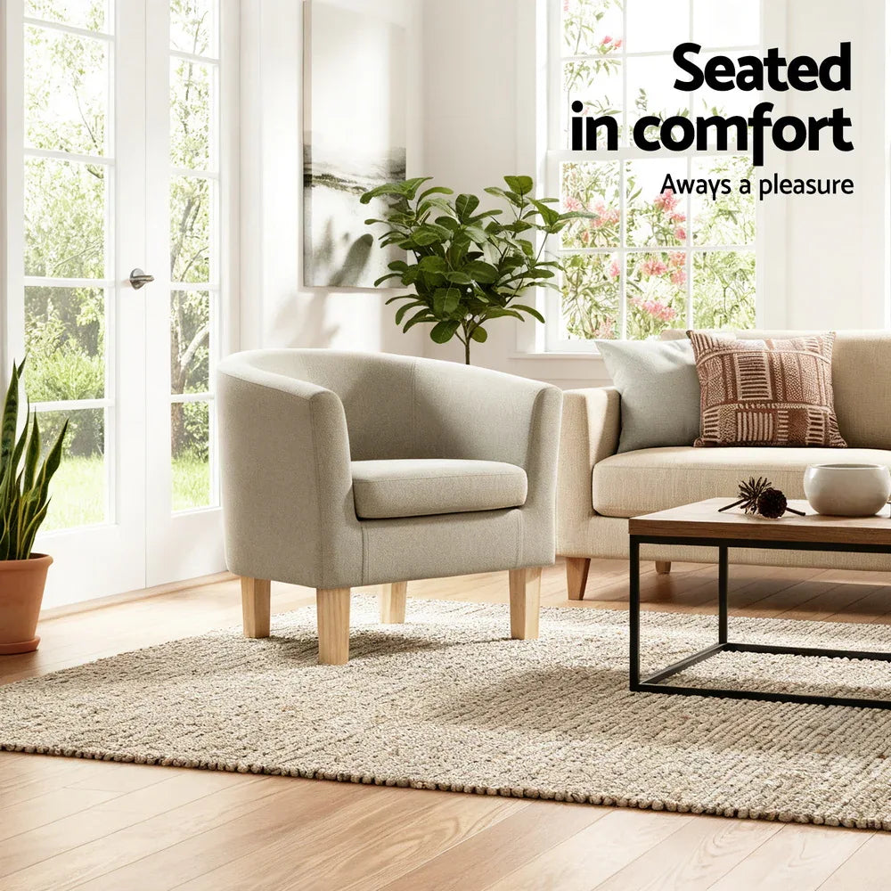 Artiss Armchair Tub Chair Beige Abby - Mekamart Australia