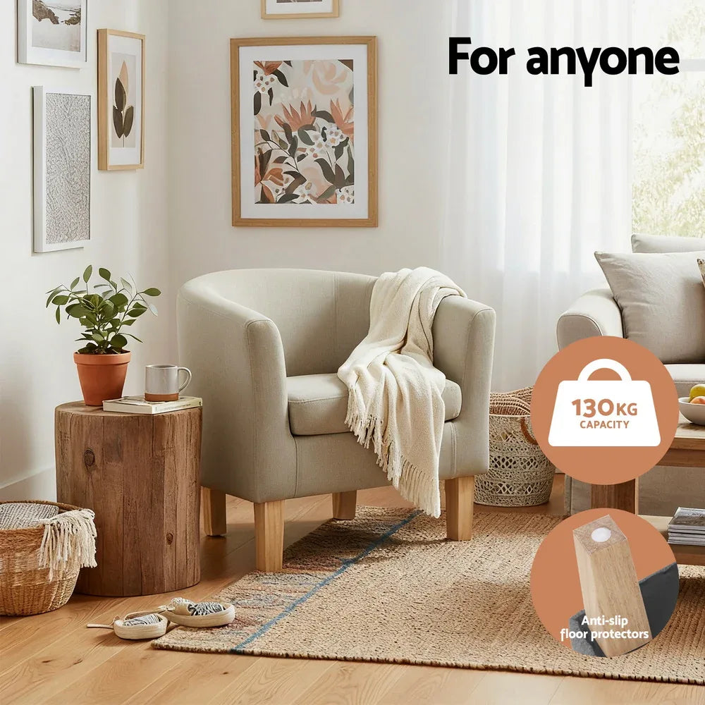 Artiss Armchair Tub Chair Beige Abby - Mekamart Australia