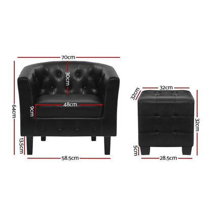Artiss Armchair Set with Ottoman Black Ava - Mekamart Australia
