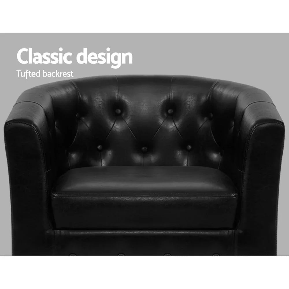 Artiss Armchair Set with Ottoman Black Ava - Mekamart Australia