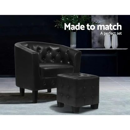 Artiss Armchair Set with Ottoman Black Ava - Mekamart Australia