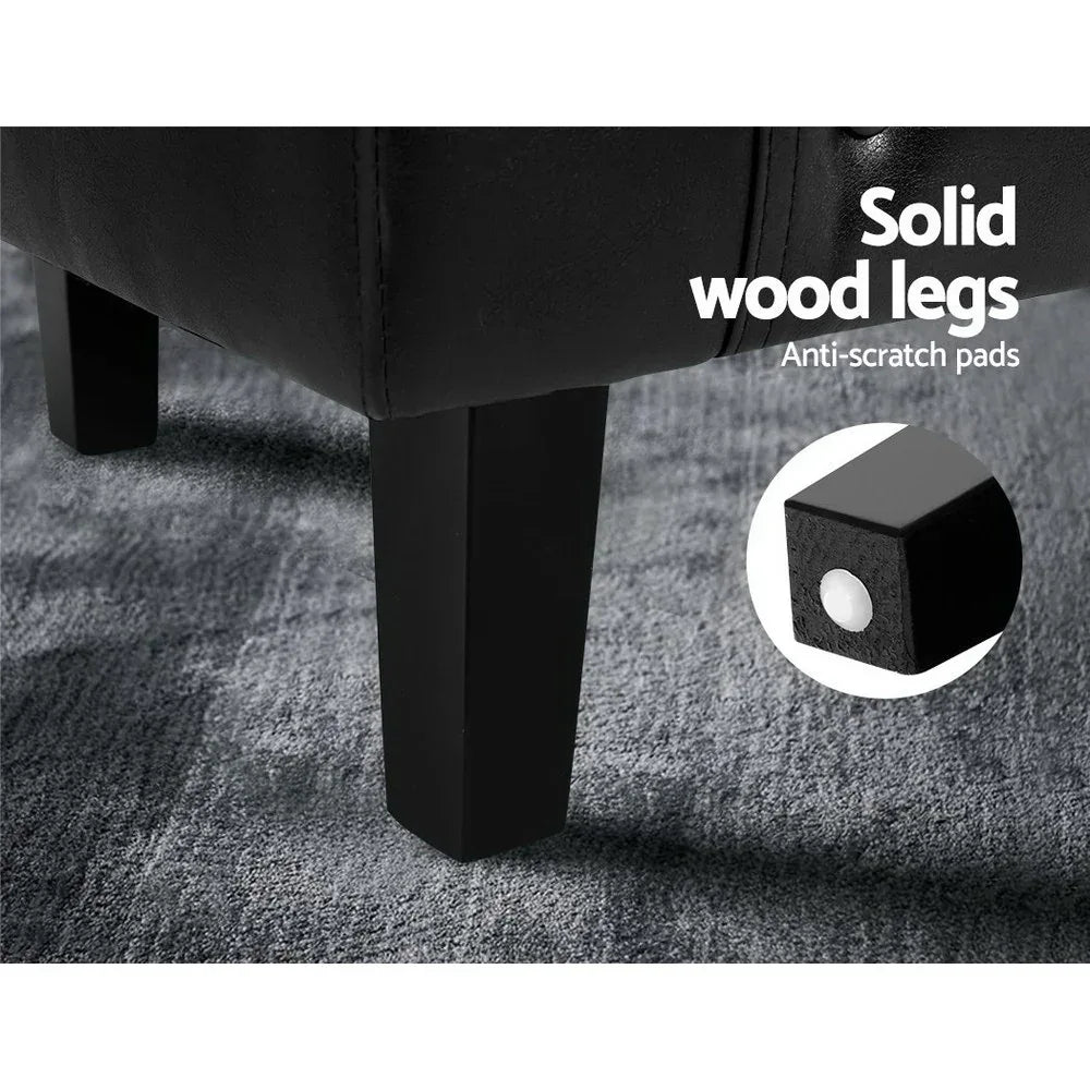 Artiss Armchair Set with Ottoman Black Ava - Mekamart Australia