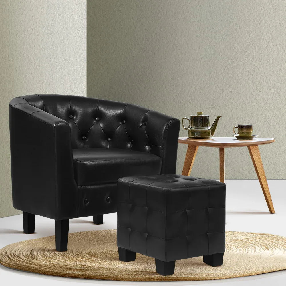 Artiss Armchair Set with Ottoman Black Ava - Mekamart Australia