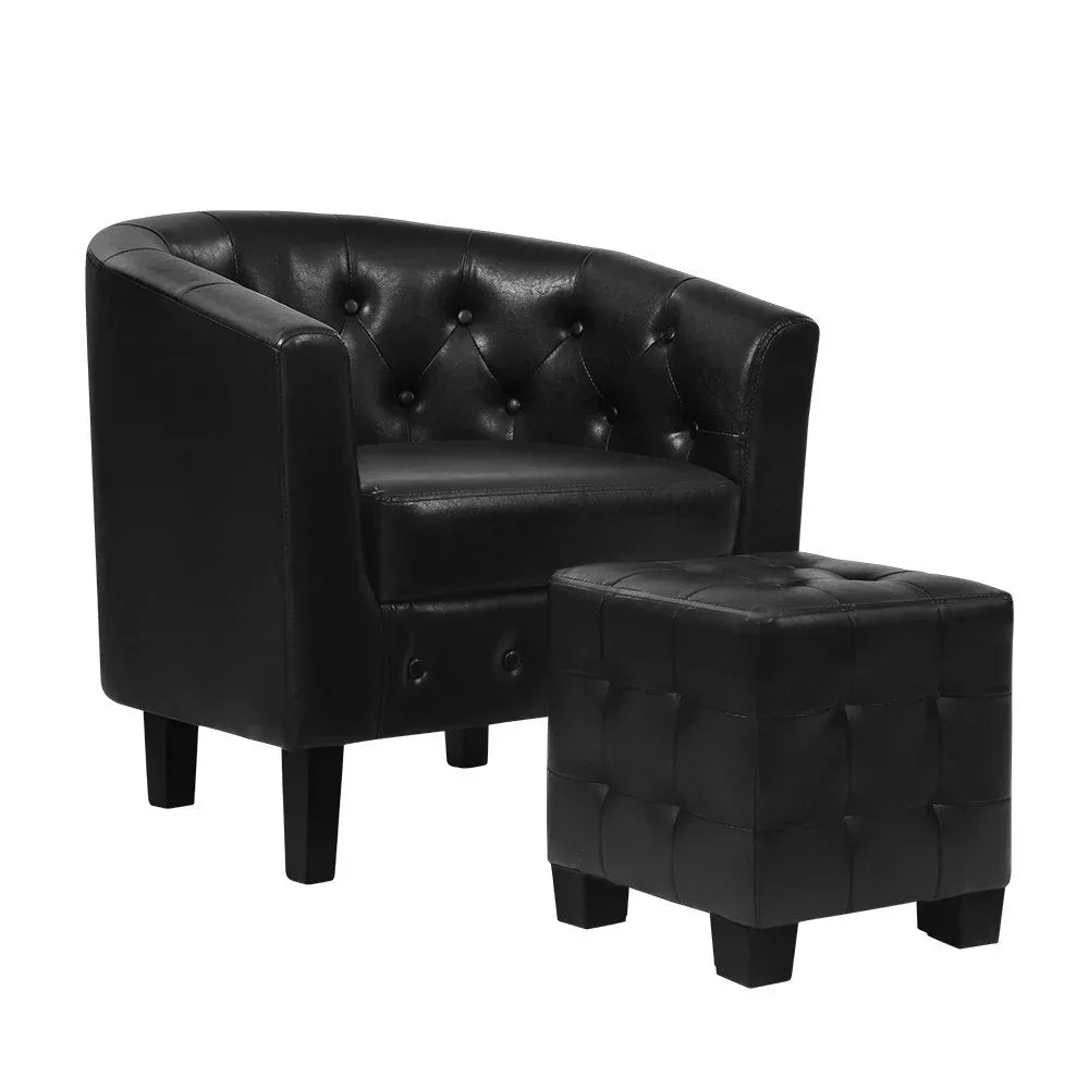 Artiss Armchair Set with Ottoman Black Ava - Mekamart Australia