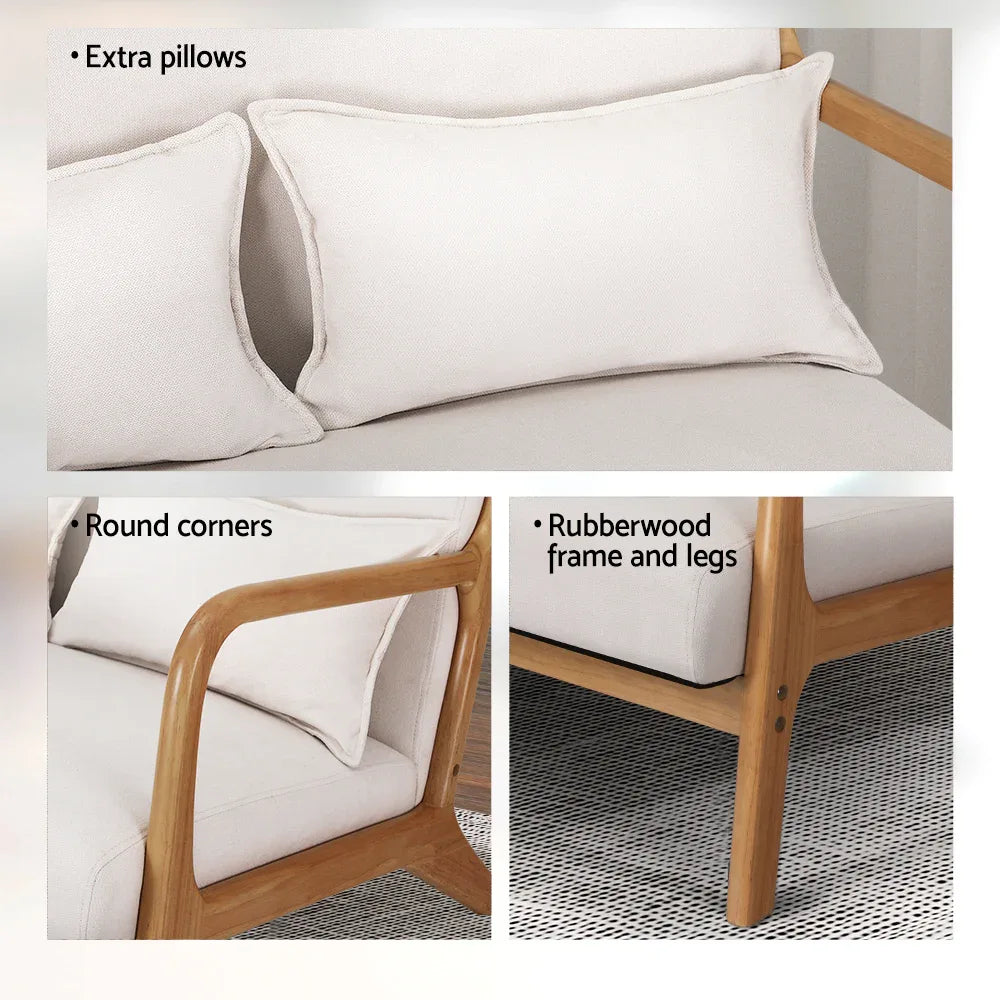 Artiss Armchair Lounge Chair Accent Armchairs Couch Sofa Loveseat Beige Wood - Mekamart Australia