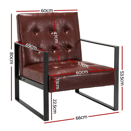 Artiss Armchair Lounge Chair Accent Chairs PU Leather Sofa Brown Metal Frame - Mekamart Australia