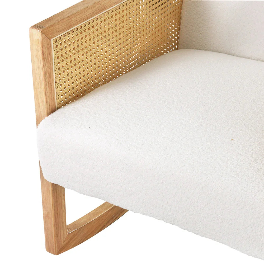 Artiss Armchair Rocking Chair Boucle Rattan White - Mekamart Australia